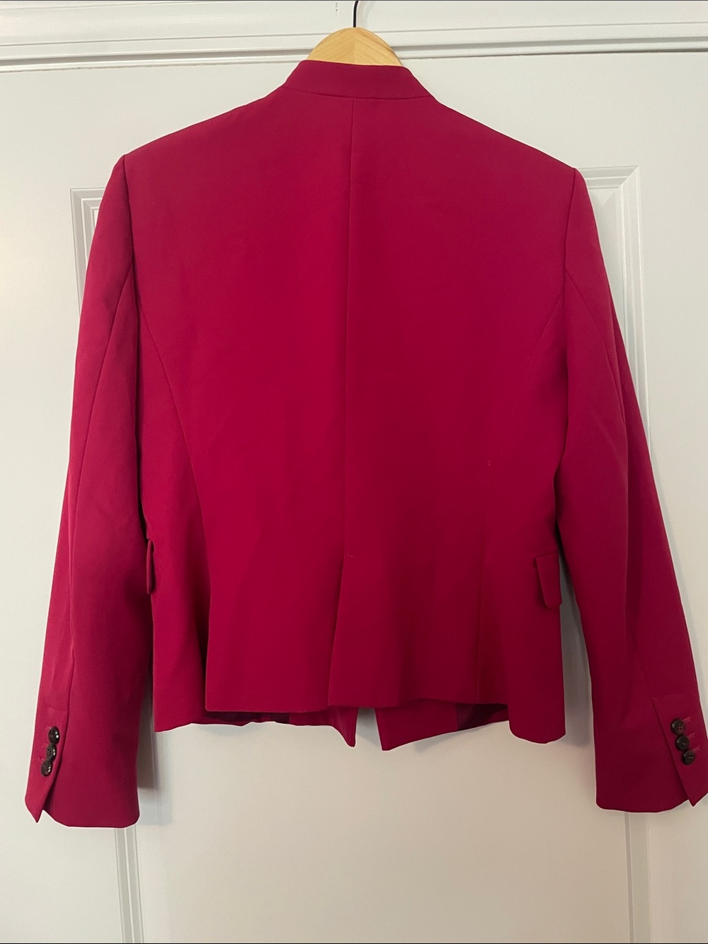 Zara Basic Fuschia Raspberry-Red Single-Button Collarless Blazer - Picture 7 of 8